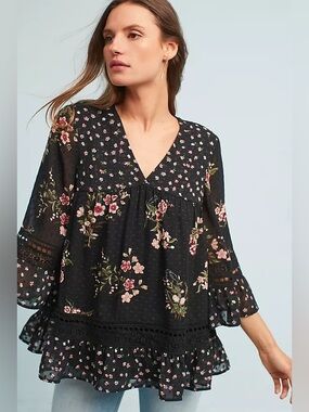 Anthropologie Maeve Steffy Bell Sleeve Blouse XS
